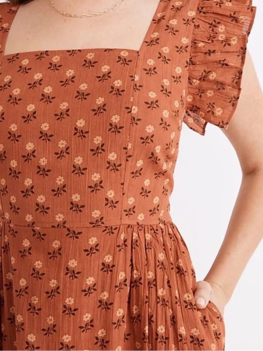 NWT Madewell Ruffle-Strap Tiered Midi Dress in Wild Calendula Block-Print Sz. XS - Picture 2 of 16